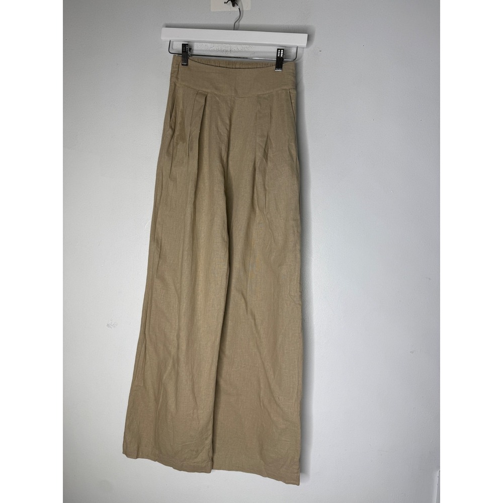 Abercrombie & Fitch Tan Linen Blend Pleated Wide Leg Pants XXS High Rise Khaki
